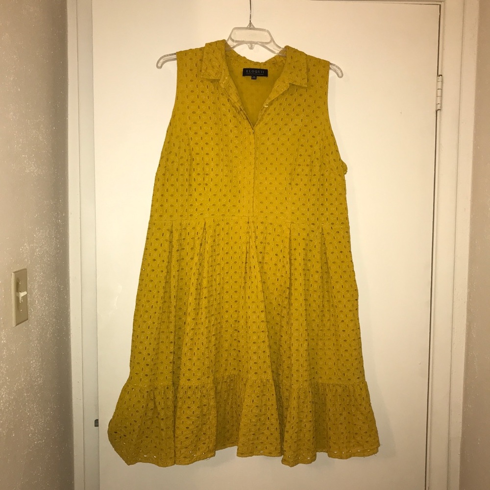 Eloquii mustard gold cotton eyelet dress, size 22